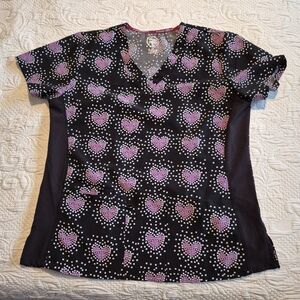 JDM Womens Large black with purple and white heart design stretch fabric